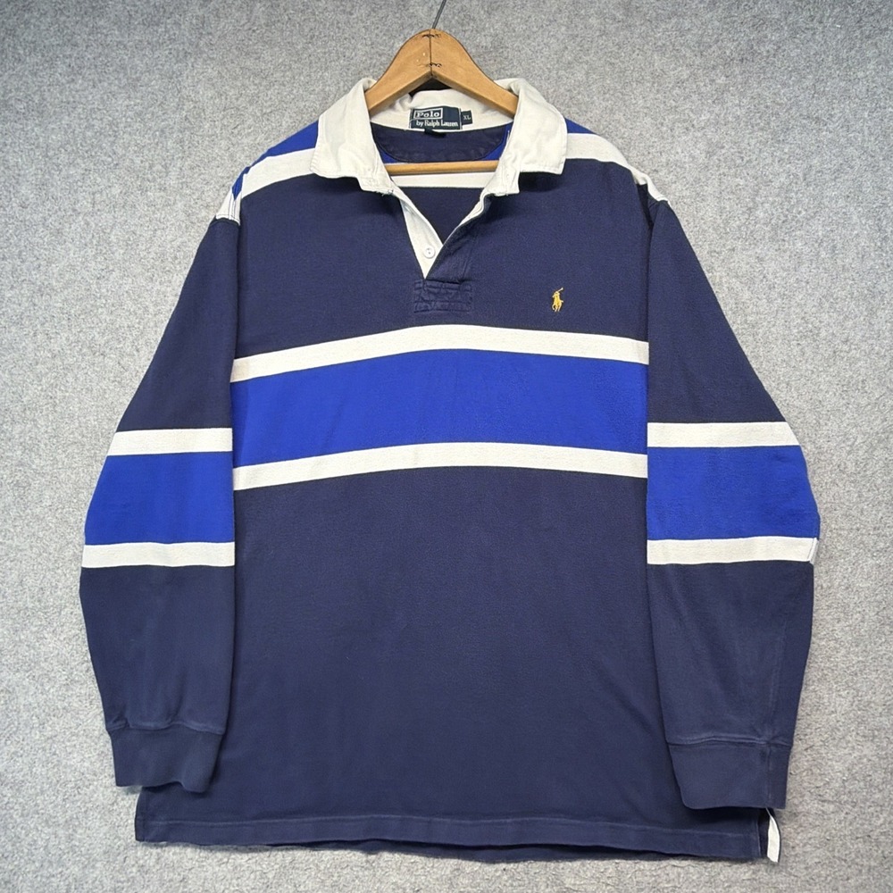 Vintage Polo Ralph Lauren Mens XL Rugby Shirt Long Sleeve Striped 90s